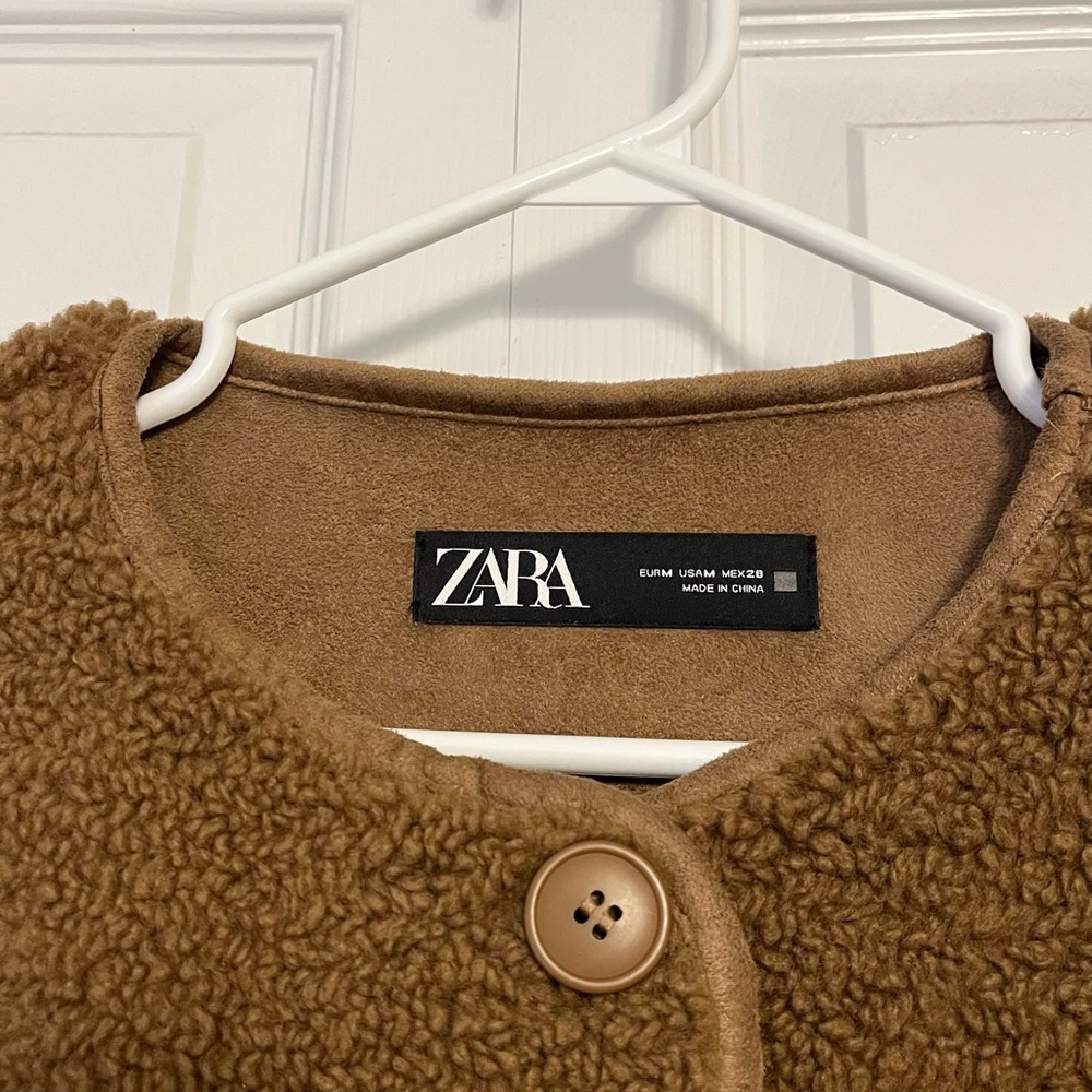 Zara Cozy Faux Fur Brown Teddy Jacket - Picture 3 of 4